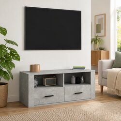 TV Cabinet Concrete Grey Storage Unit Engineered Wood Media Entertainment