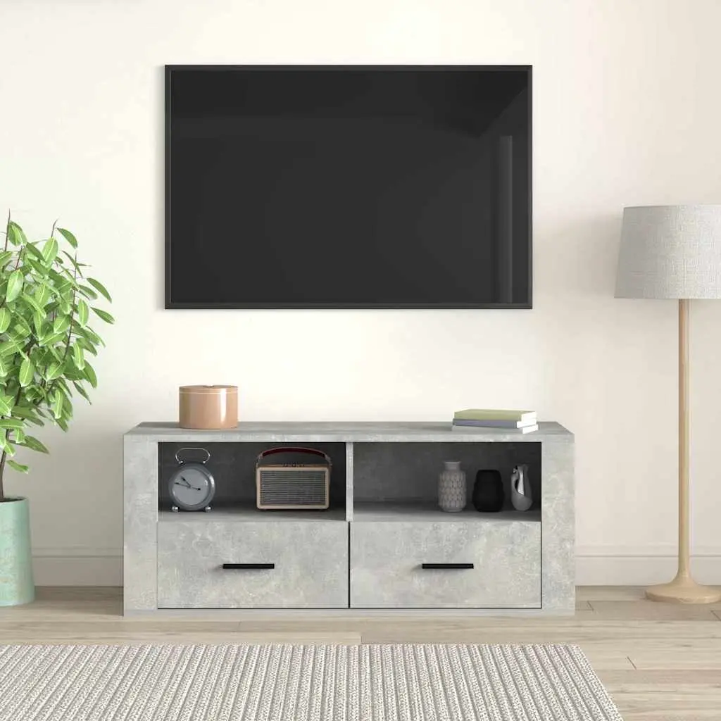 TV Cabinet Concrete Grey Engineered Wood Media Storage Unit 100 x 35 x 40 cm