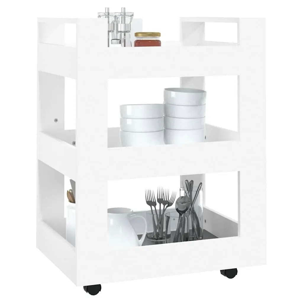 Kitchen Trolley White 3-Shelf Storage Cart Engineered Wood 60x45x80 cm Wheels