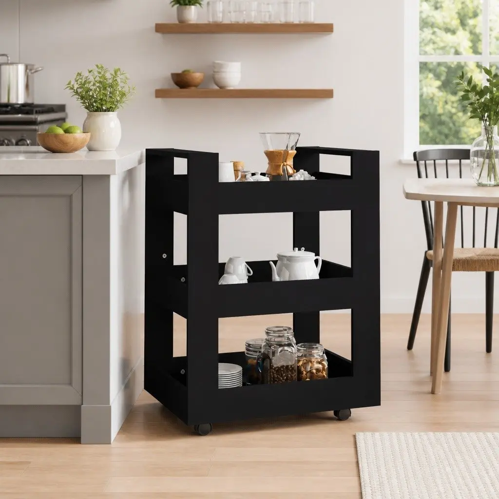 Kitchen Trolley 3 Shelf Storage Cart with Wheels 60x45x80 cm Black