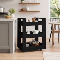 Kitchen Trolley 60x45x80 cm 3 Shelf Storage Cart with Wheels Black