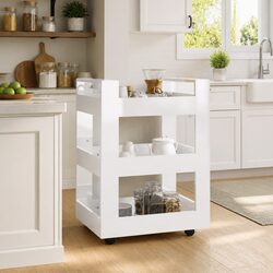 Kitchen Trolley White 60x45x80cm Storage Cart 3 Shelf Mobile Serving Organiser