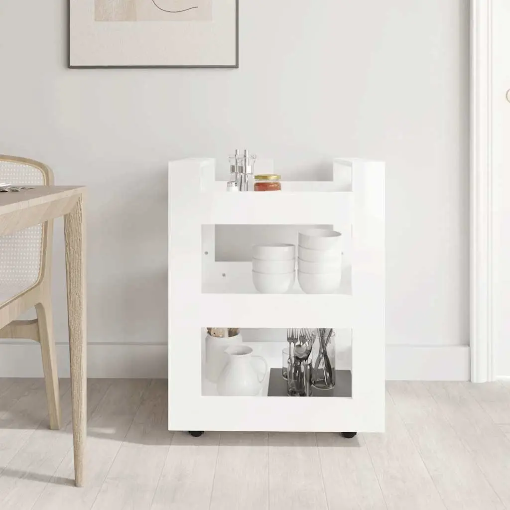 Kitchen Trolley White 3 Shelf 60x45x80cm Mobile Serving Organiser