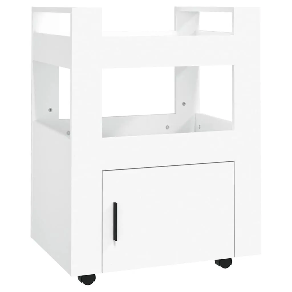 Kitchen Trolley White Storage Organizer with 2 Shelves and 1 Compartment 60x45x80 cm
