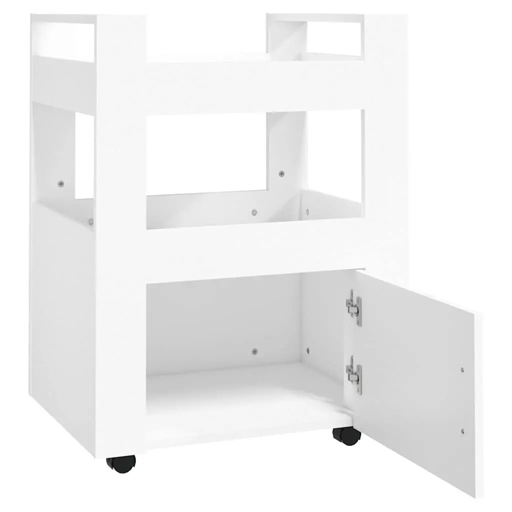 Kitchen Trolley White Storage Organizer with 2 Shelves and 1 Compartment 60x45x80 cm