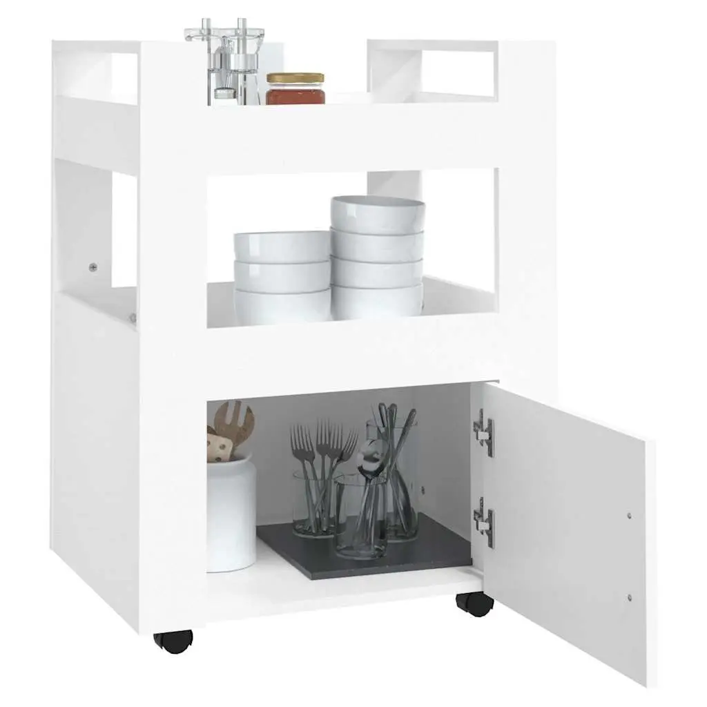 Kitchen Trolley White Storage Organizer with 2 Shelves and 1 Compartment 60x45x80 cm