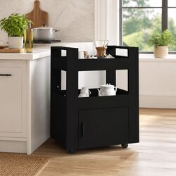 Kitchen Trolley Black Storage Organiser 2 Shelves 1 Compartment 4 Wheels