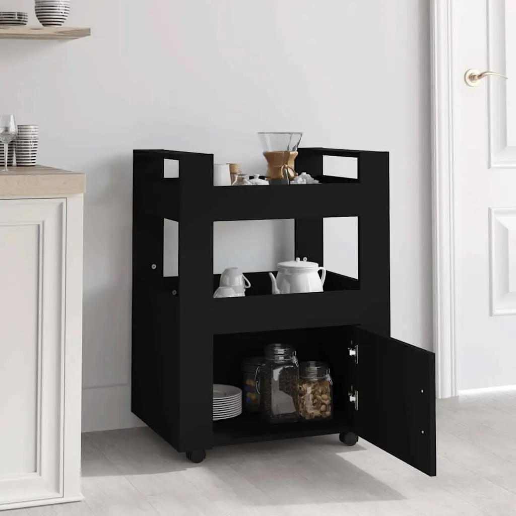 Kitchen Trolley Black Rolling Storage Cart with Shelves 60x45x80cm