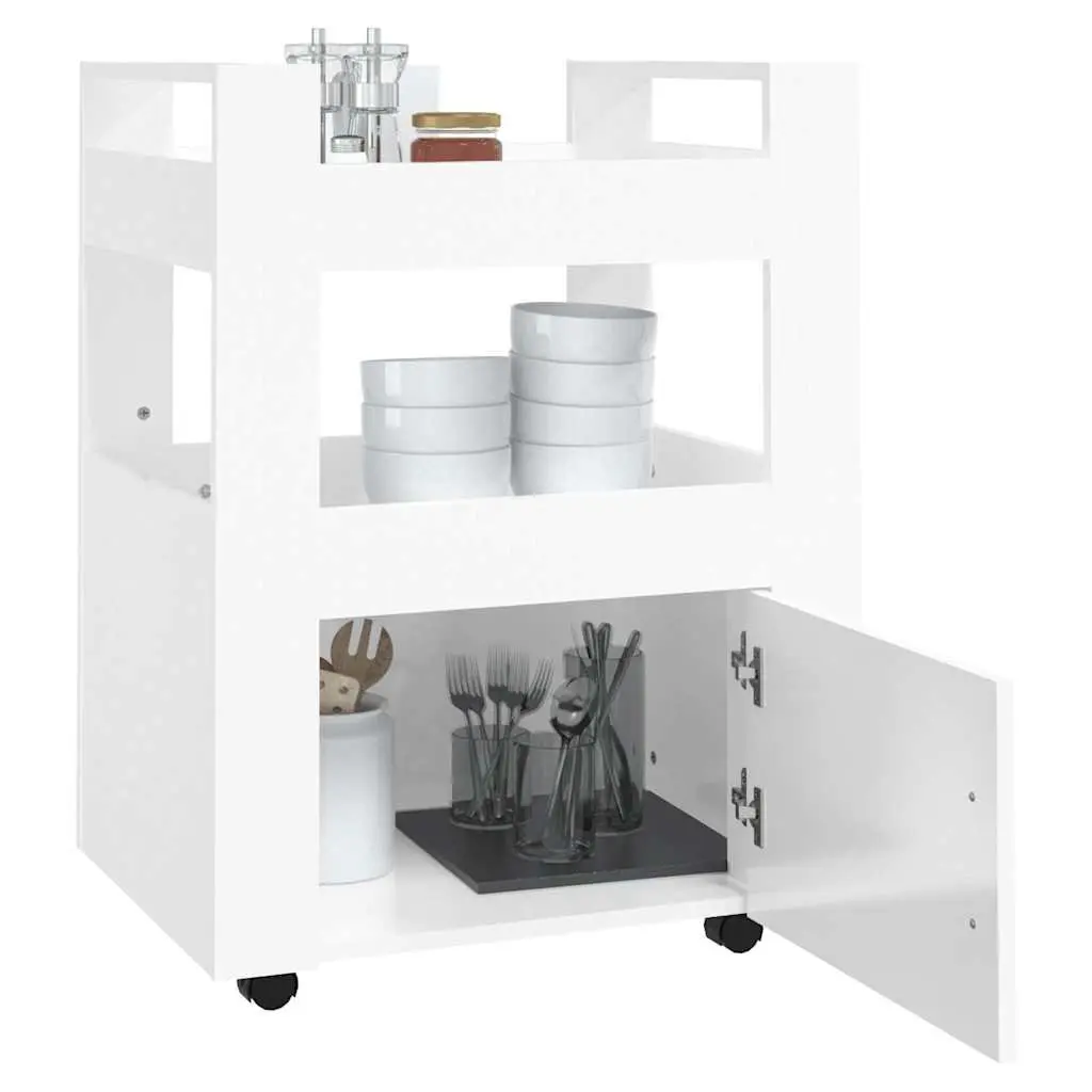 Kitchen Trolley Storage Cart White Engineered Wood 60x45x80cm 2 Shelves