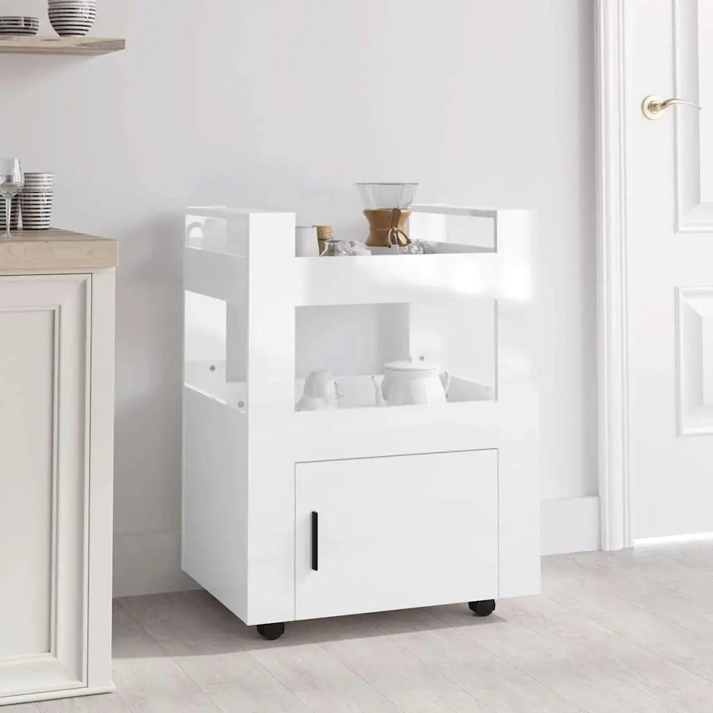Kitchen Trolley Storage Cart White Engineered Wood 60x45x80cm 2 Shelves