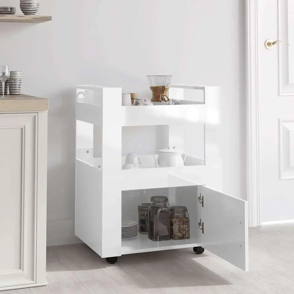Kitchen Trolley Storage Cart White Engineered Wood 60x45x80cm 2 Shelves
