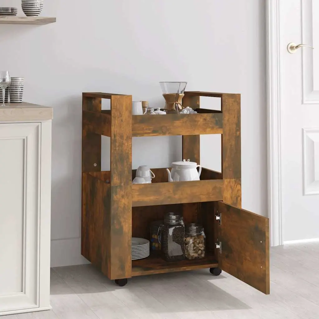 Kitchen Trolley Mobile Storage Cart Brown Engineered Wood 2 Shelves