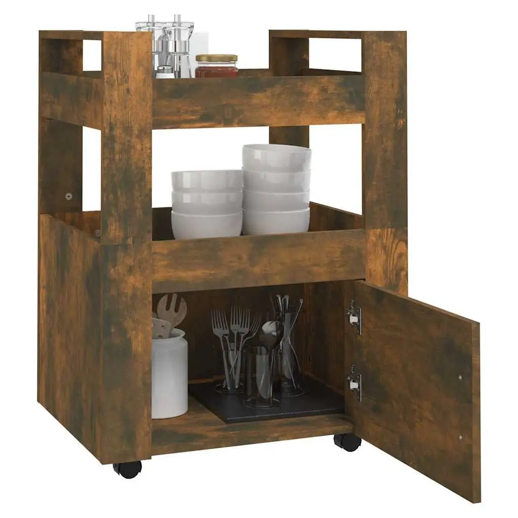 Kitchen Trolley Mobile Storage Cart Brown Engineered Wood 2 Shelves