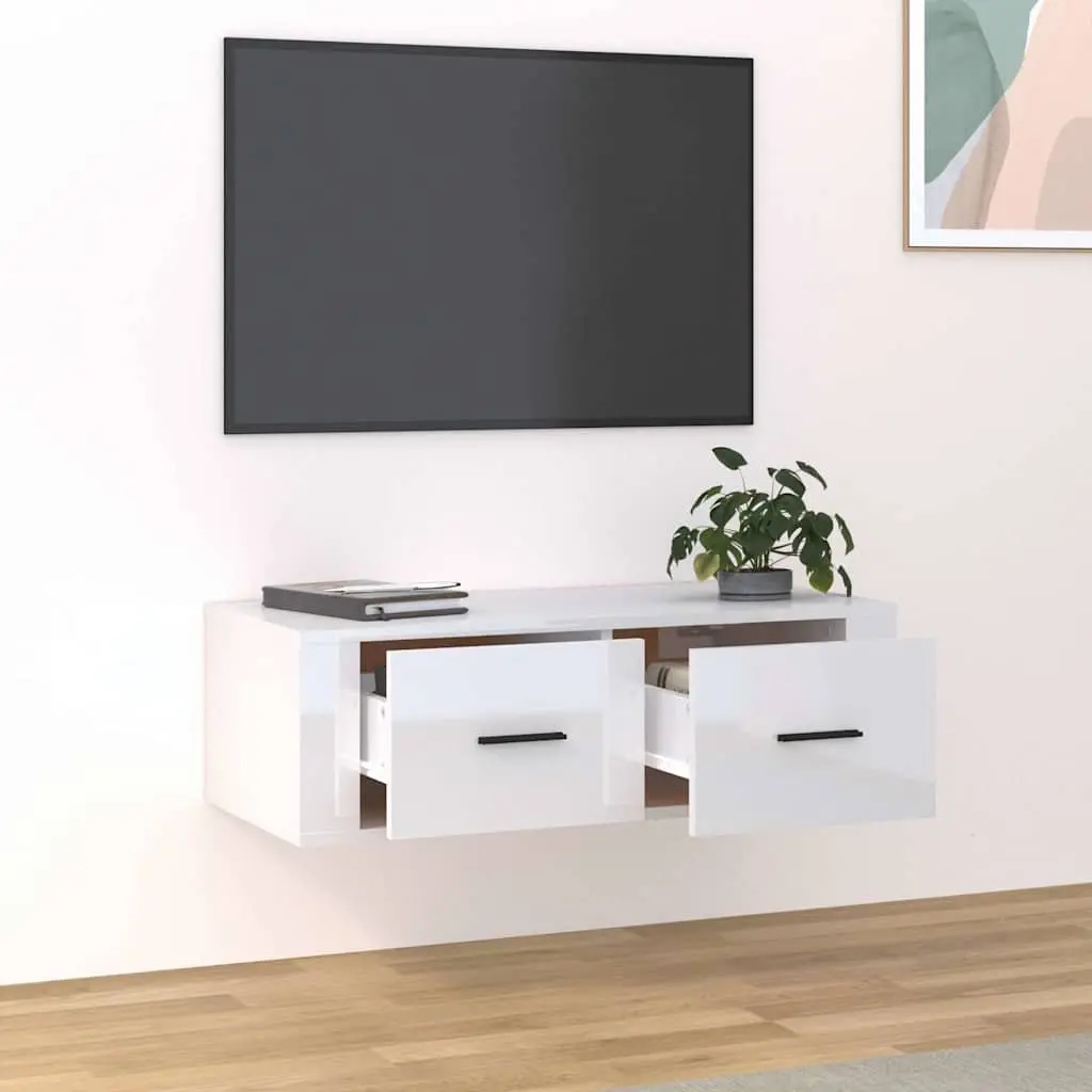 Wall-Mounted TV Cabinet White Engineered Wood 80 x 36 x 25 cm