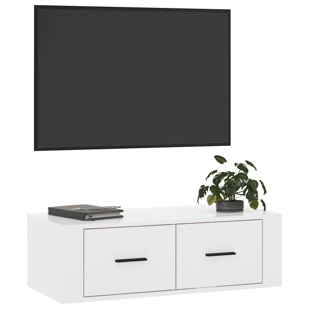 Wall-Mounted TV Cabinet White Engineered Wood 80 x 36 x 25 cm