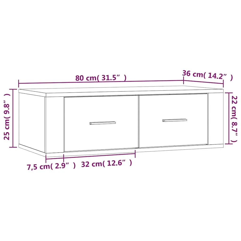 Wall-Mounted TV Cabinet White Engineered Wood 80 x 36 x 25 cm