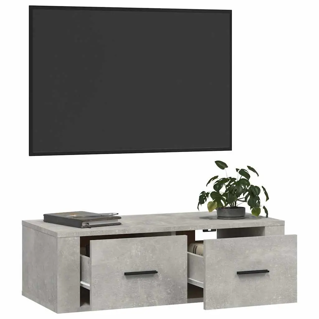 Wall-Mounted TV Cabinet Grey Engineered Wood 80x36x25 cm with 2 Storage Drawers