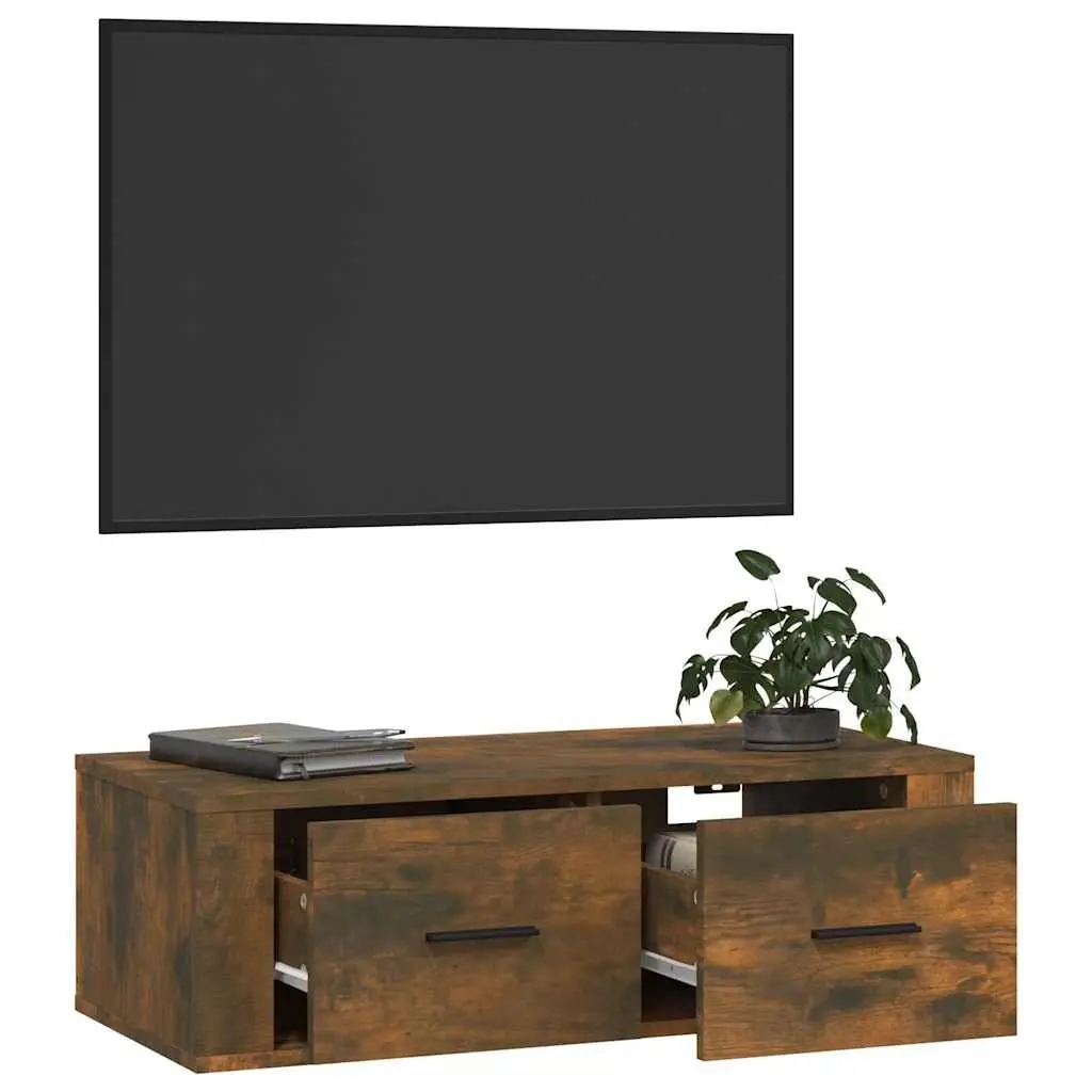 Hanging TV Cabinet Wall-Mounted Media Storage Unit Brown Engineered Wood