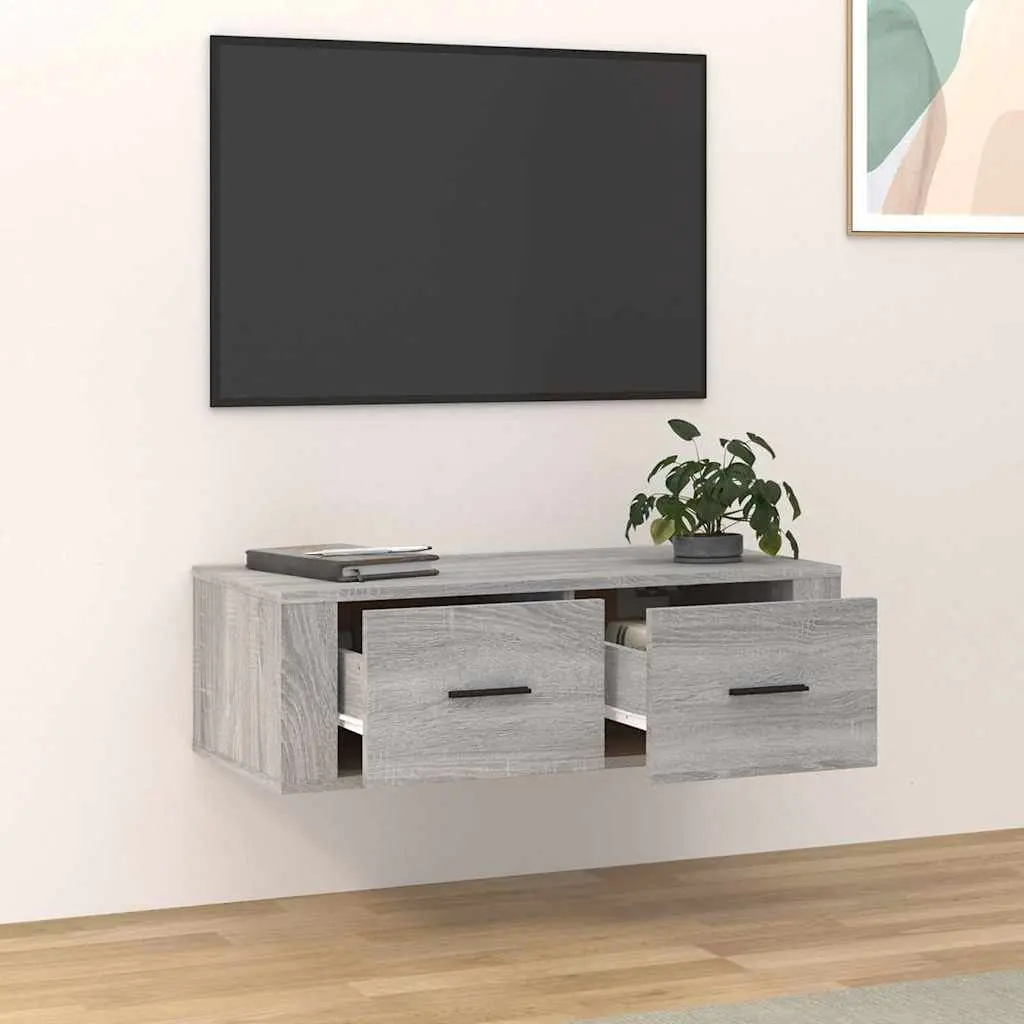 Hanging TV Cabinet Grey Sonoma Wall-Mounted Media Storage Unit Engineered Wood 80 x 36 x 25 cm