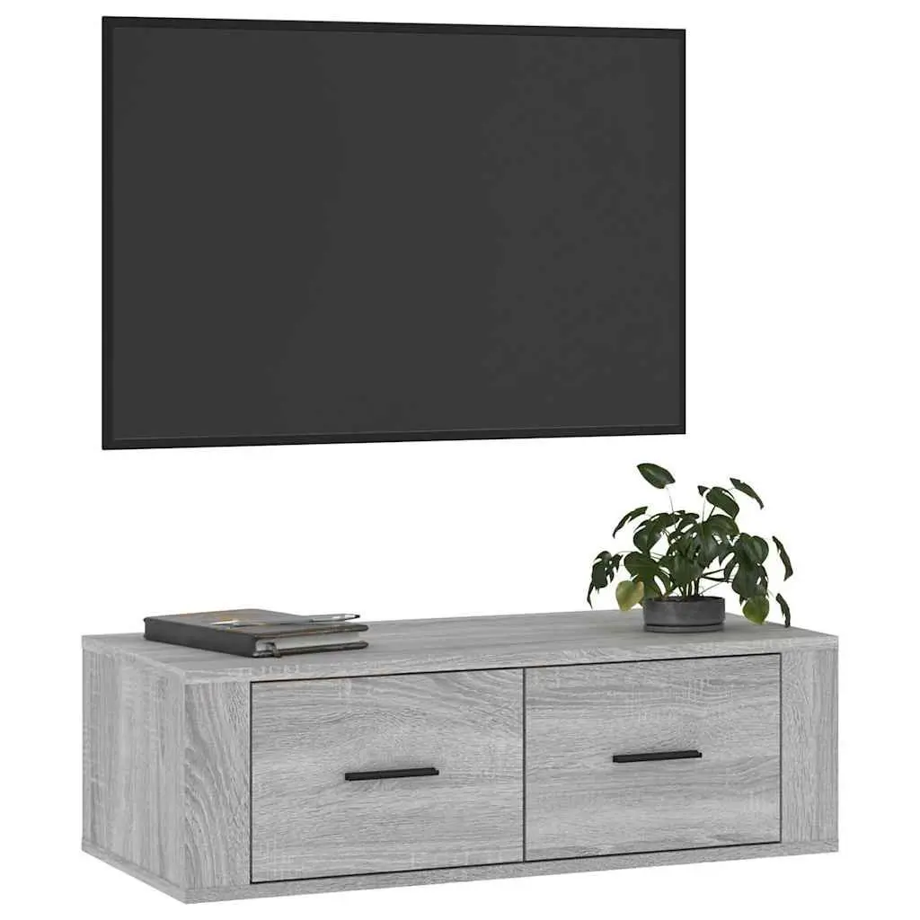 Hanging TV Cabinet Grey Sonoma Wall-Mounted Media Storage Unit Engineered Wood 80 x 36 x 25 cm