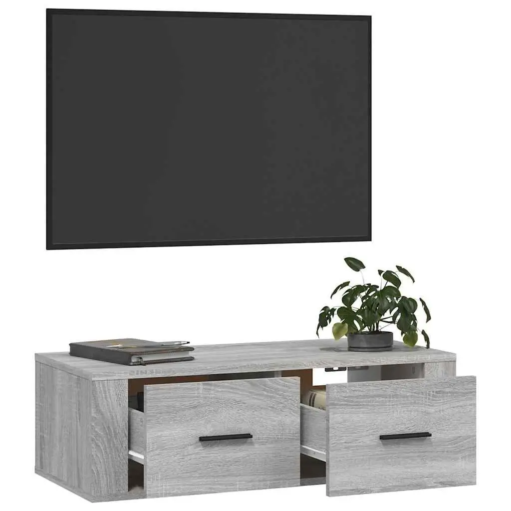 Hanging TV Cabinet Grey Sonoma Wall-Mounted Media Storage Unit Engineered Wood 80 x 36 x 25 cm