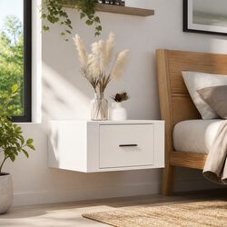 Wall-mounted Bedside Cabinet White Floating Storage Organizer 50x36x25 cm