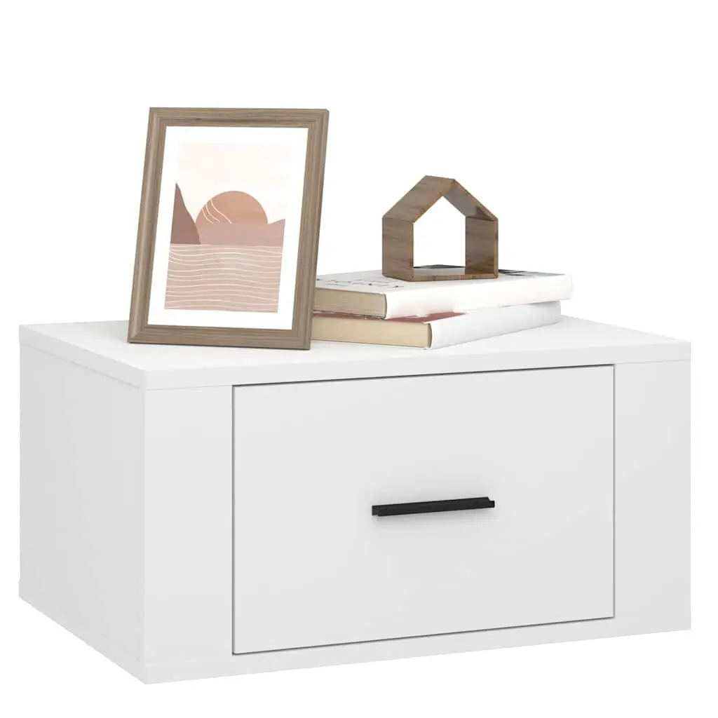 Wall-mounted Bedside Cabinet White Floating Storage Organizer 50x36x25 cm