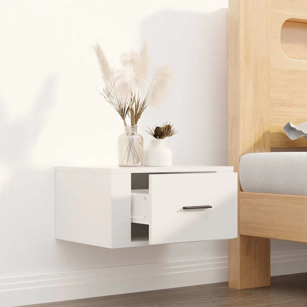 Wall-mounted Bedside Cabinet White High Gloss Floating Storage 50 x 36 x 25 cm