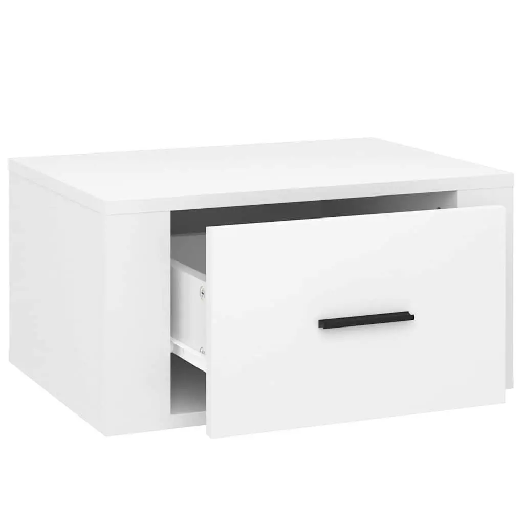 Wall-mounted Bedside Cabinet White High Gloss Floating Storage 50 x 36 x 25 cm