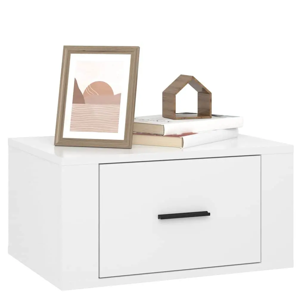 Wall-mounted Bedside Cabinet White High Gloss Floating Storage 50 x 36 x 25 cm
