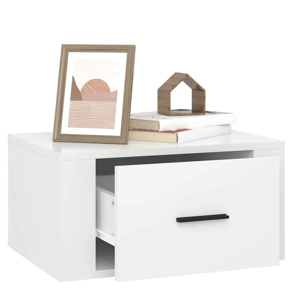 Wall-mounted Bedside Cabinet White High Gloss Floating Storage 50 x 36 x 25 cm