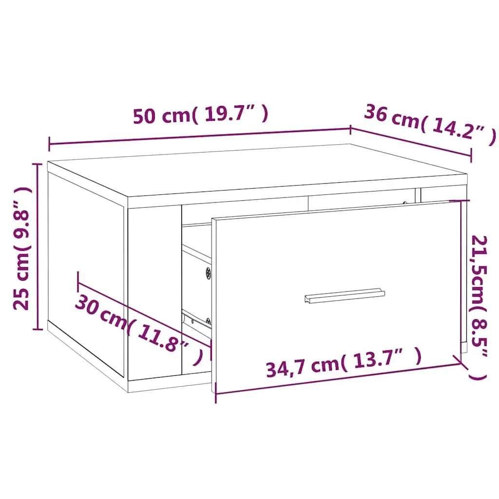 Wall-mounted Bedside Cabinet White High Gloss Floating Storage 50 x 36 x 25 cm