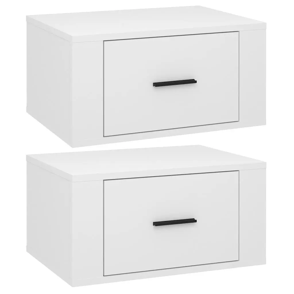 Wall-mounted Bedside Cabinets White Floating Storage Organiser 50 x 36 x 25 cm 2 Piece