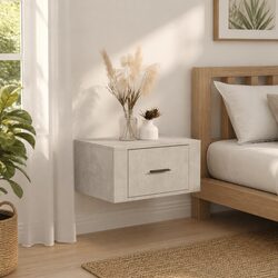 Wall-Mounted Bedside Cabinet Grey Floating Storage Unit Bedroom Organiser