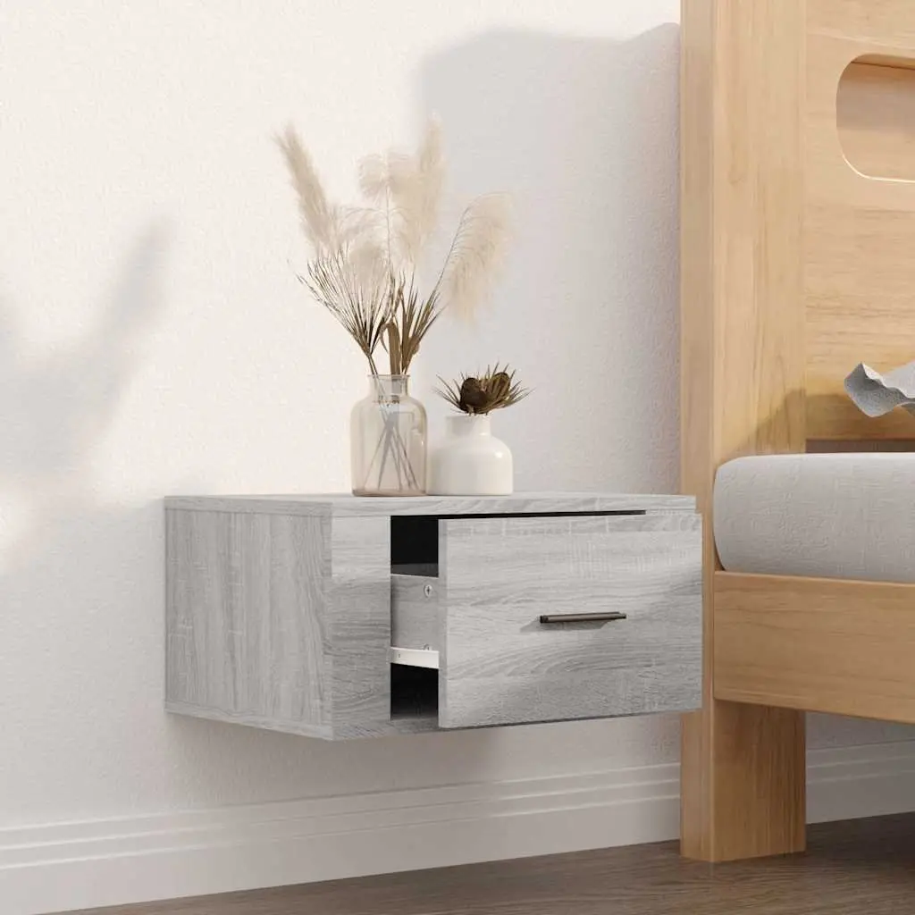 Wall-mounted Bedside Cabinet Grey Sonoma Floating Storage 50W x 36H x 25D cm