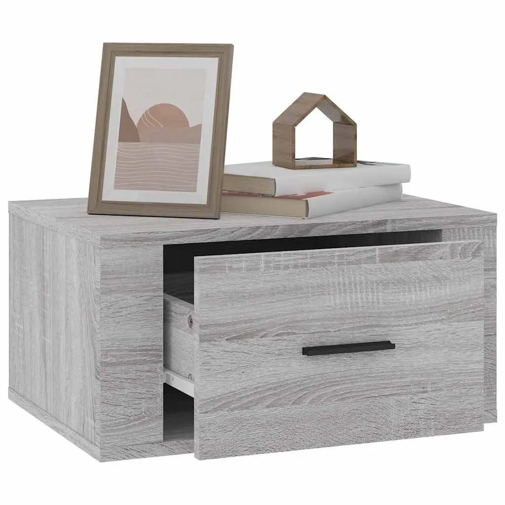 Wall-mounted Bedside Cabinet Grey Sonoma Floating Storage 50W x 36H x 25D cm