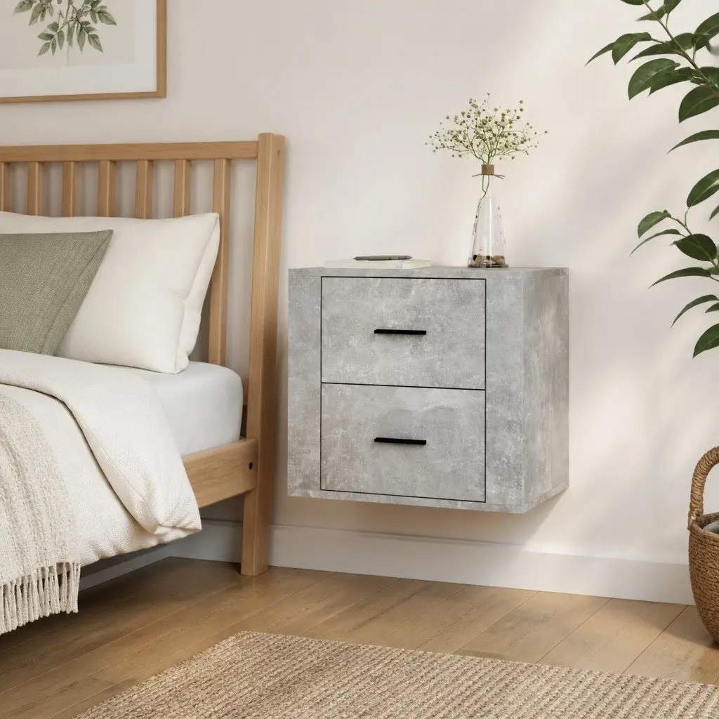 Wall-mounted Bedside Cabinet Grey Floating Nightstand 50W x 36D x 47H cm