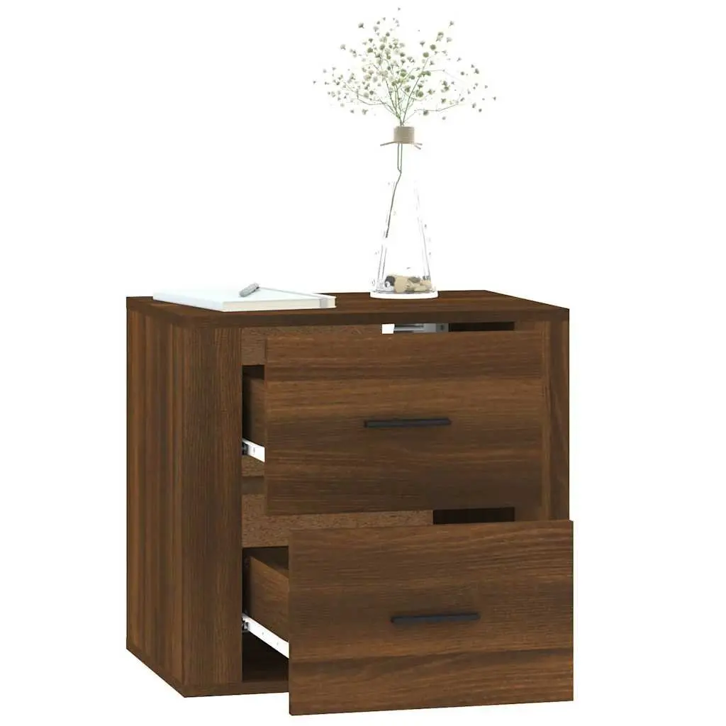 Wall-mounted Bedside Cabinet Brown Oak Storage Floating Bedroom Nightstand