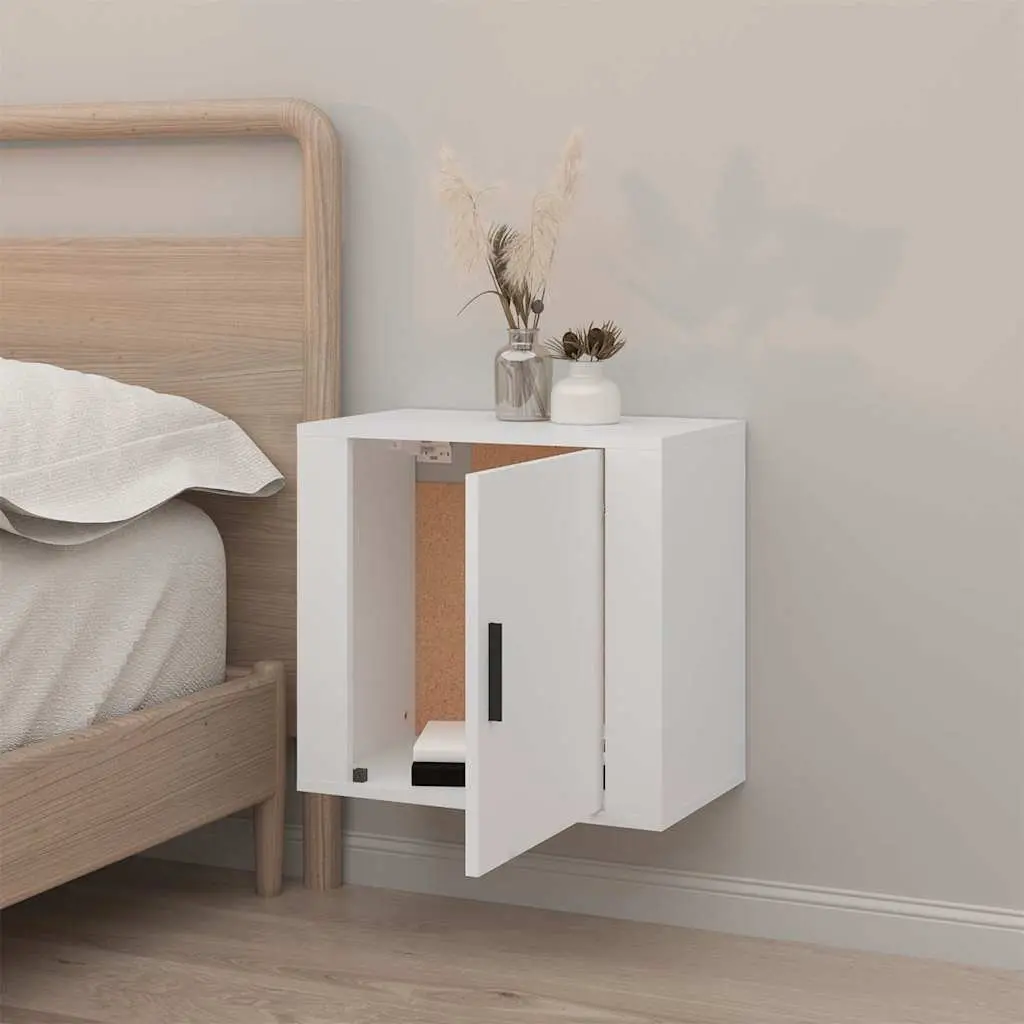Wall-mounted Bedside Cabinet White Floating Storage Unit 50W x 30D x 47H cm