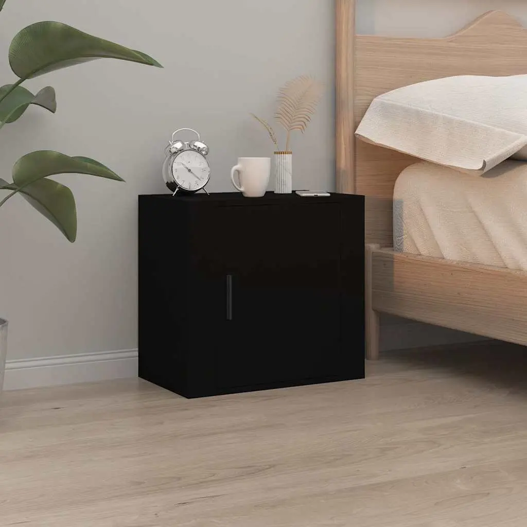 Wall-mounted Bedside Cabinet Black Floating Storage Organiser 50 x 30 x 47 cm 2 pcs