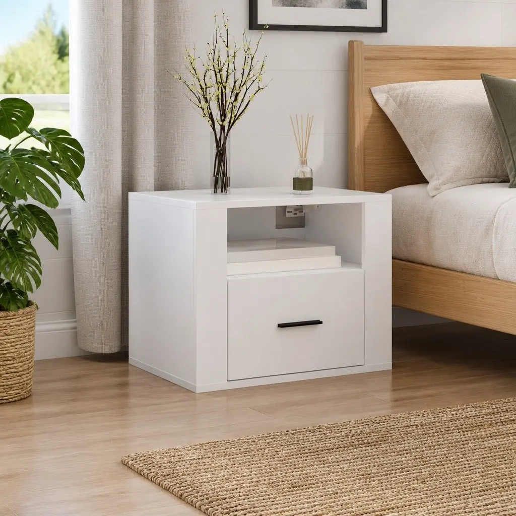 Wall-mounted Bedside Cabinet White Floating Storage Unit 50 x 36 x 40 cm