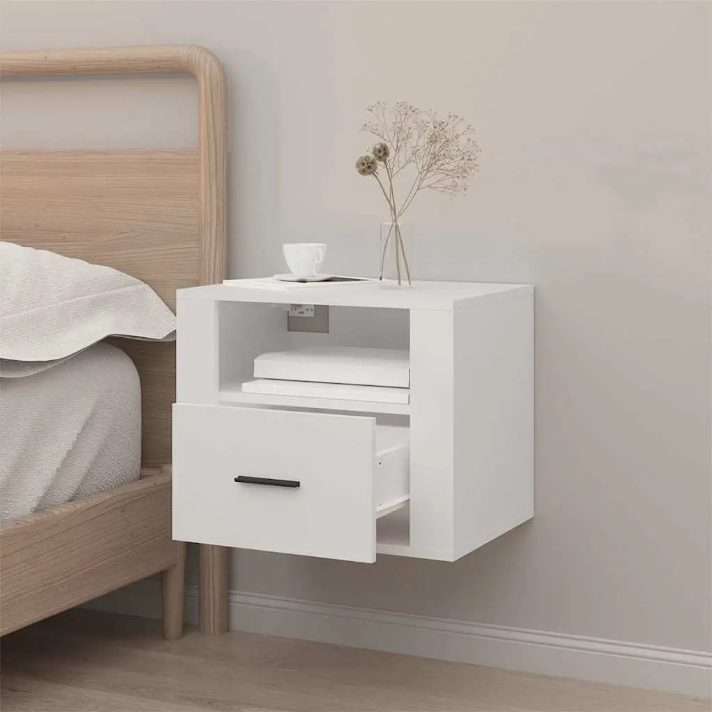 Wall-mounted Bedside Cabinet White Floating Storage Unit 50 x 36 x 40 cm