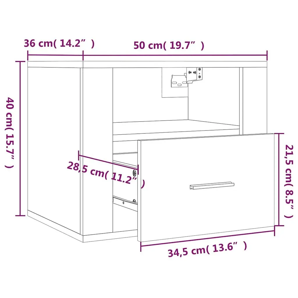 Wall-mounted Bedside Cabinet White Floating Storage Unit 50 x 36 x 40 cm