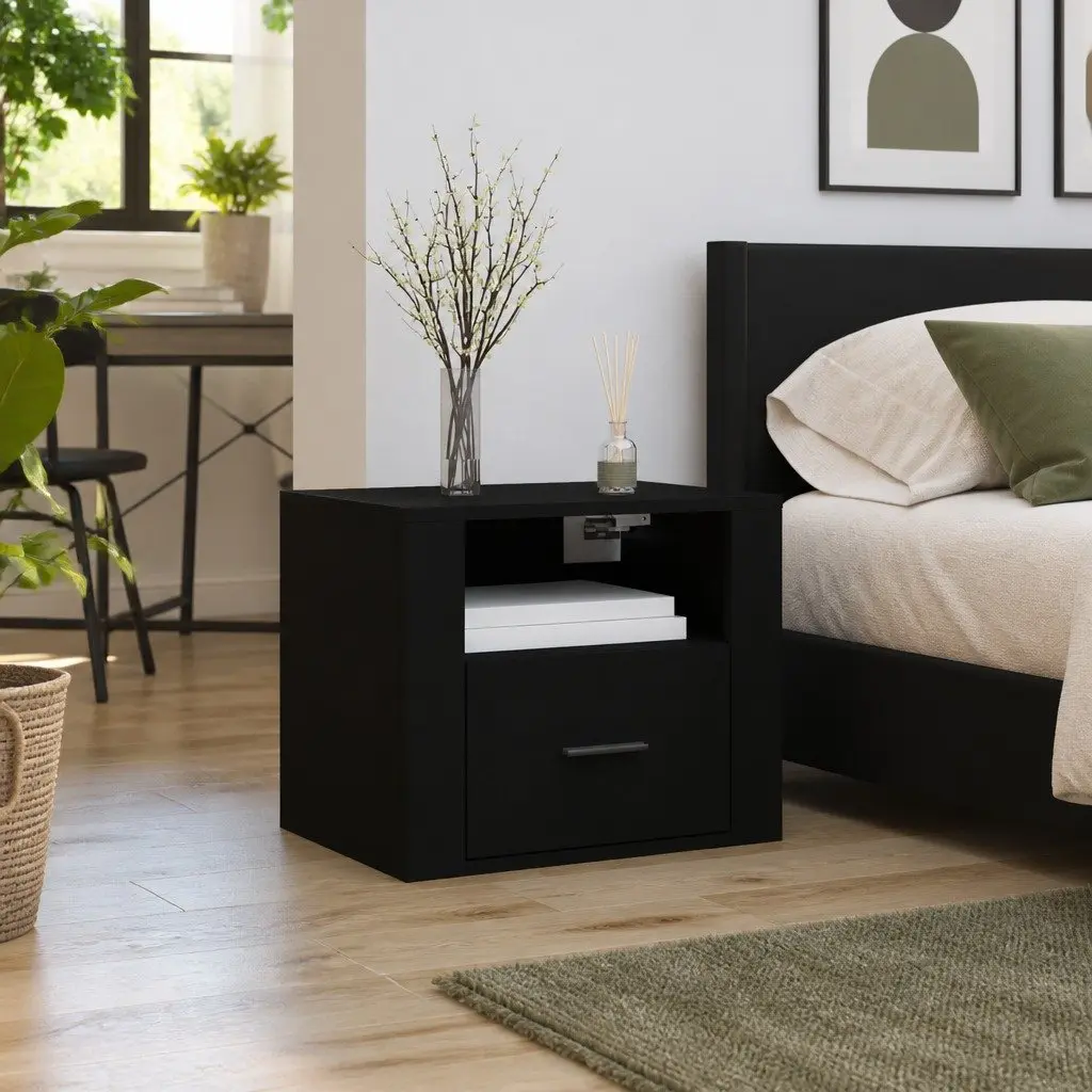 Black Floating Bedside Cabinet