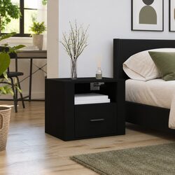 Wall-mounted Bedside Cabinet Black Floating Storage Organiser Bedroom Furniture