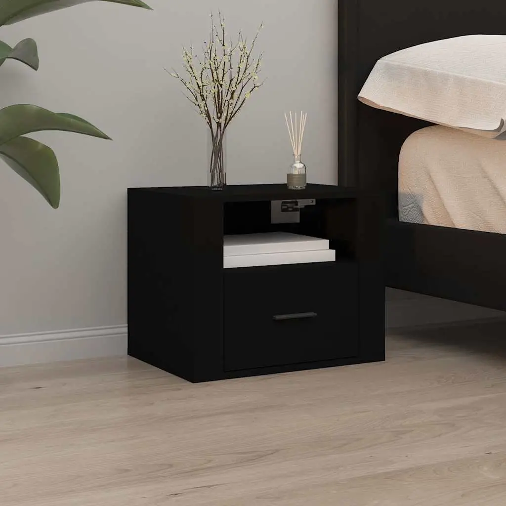 Black Floating Wall-mounted Bedside Cabinets 50x36x40 cm 2 Piece Storage Organiser