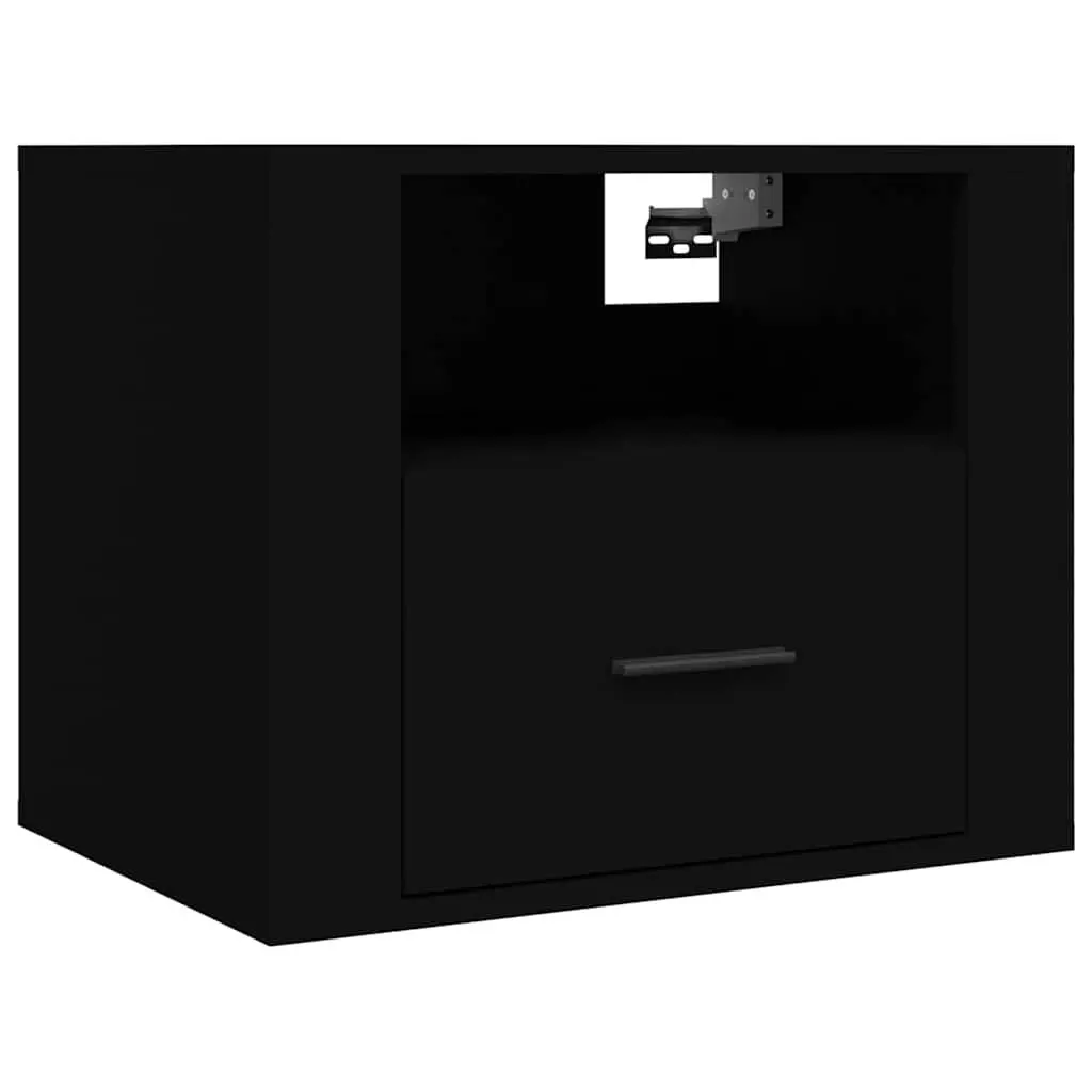 Black Floating Wall-mounted Bedside Cabinets 50x36x40 cm 2 Piece Storage Organiser