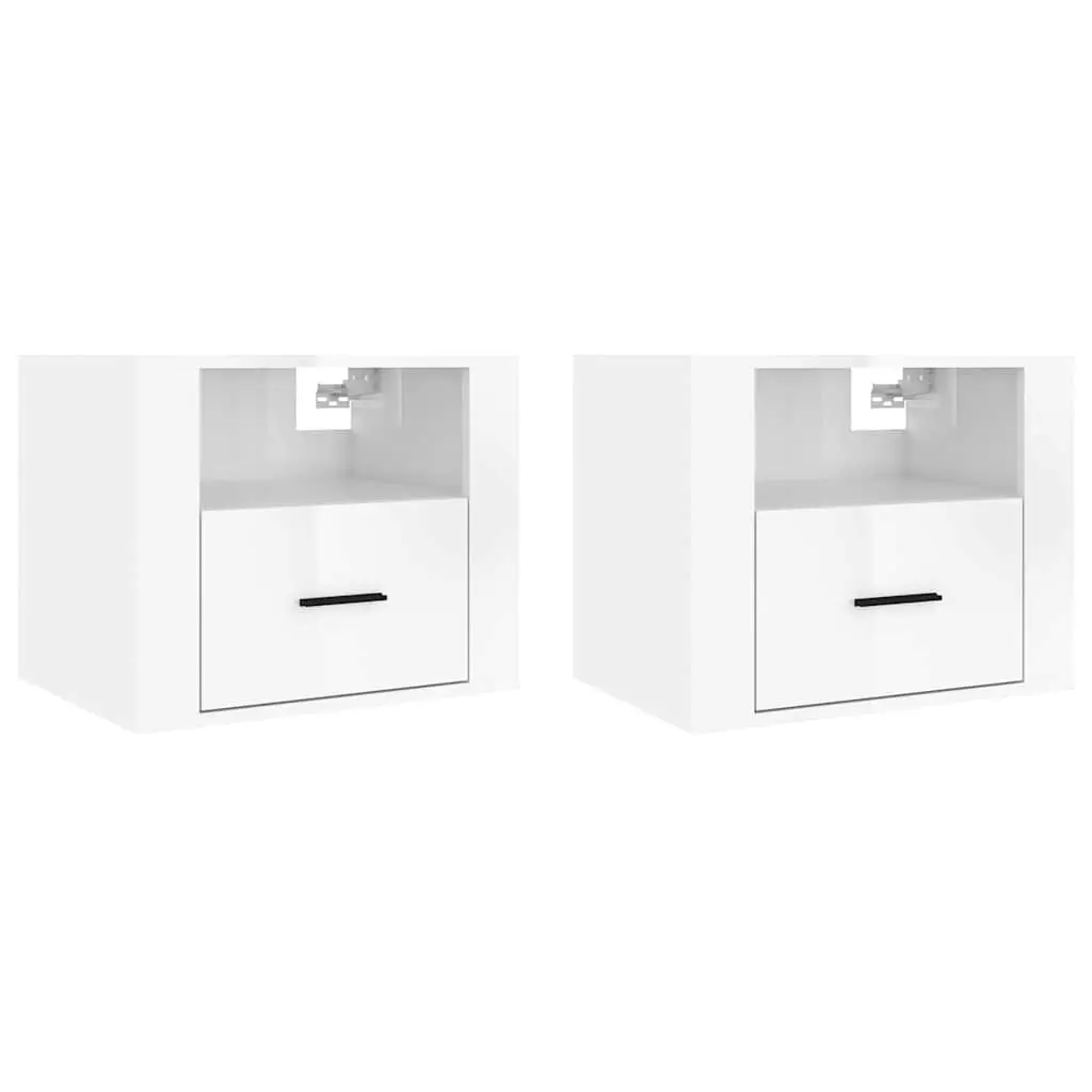 Wall-mounted Bedside Cabinets White Floating Storage Organiser 50x36x40cm 2 Piece