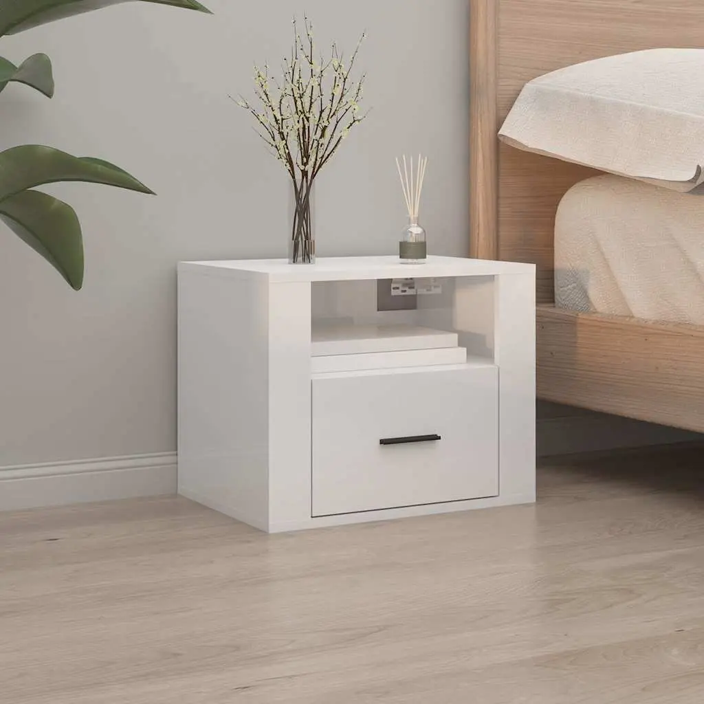 Wall-mounted Bedside Cabinets White Floating Storage Organiser 50x36x40cm 2 Piece