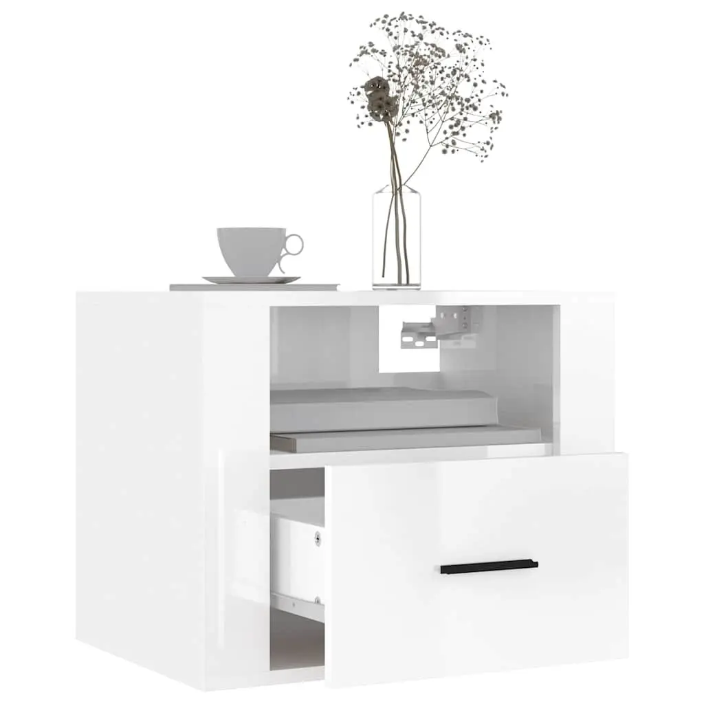 Wall-mounted Bedside Cabinets White Floating Storage Organiser 50x36x40cm 2 Piece